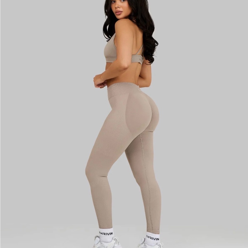 Thrivin Women Beige High-Rise Leggings